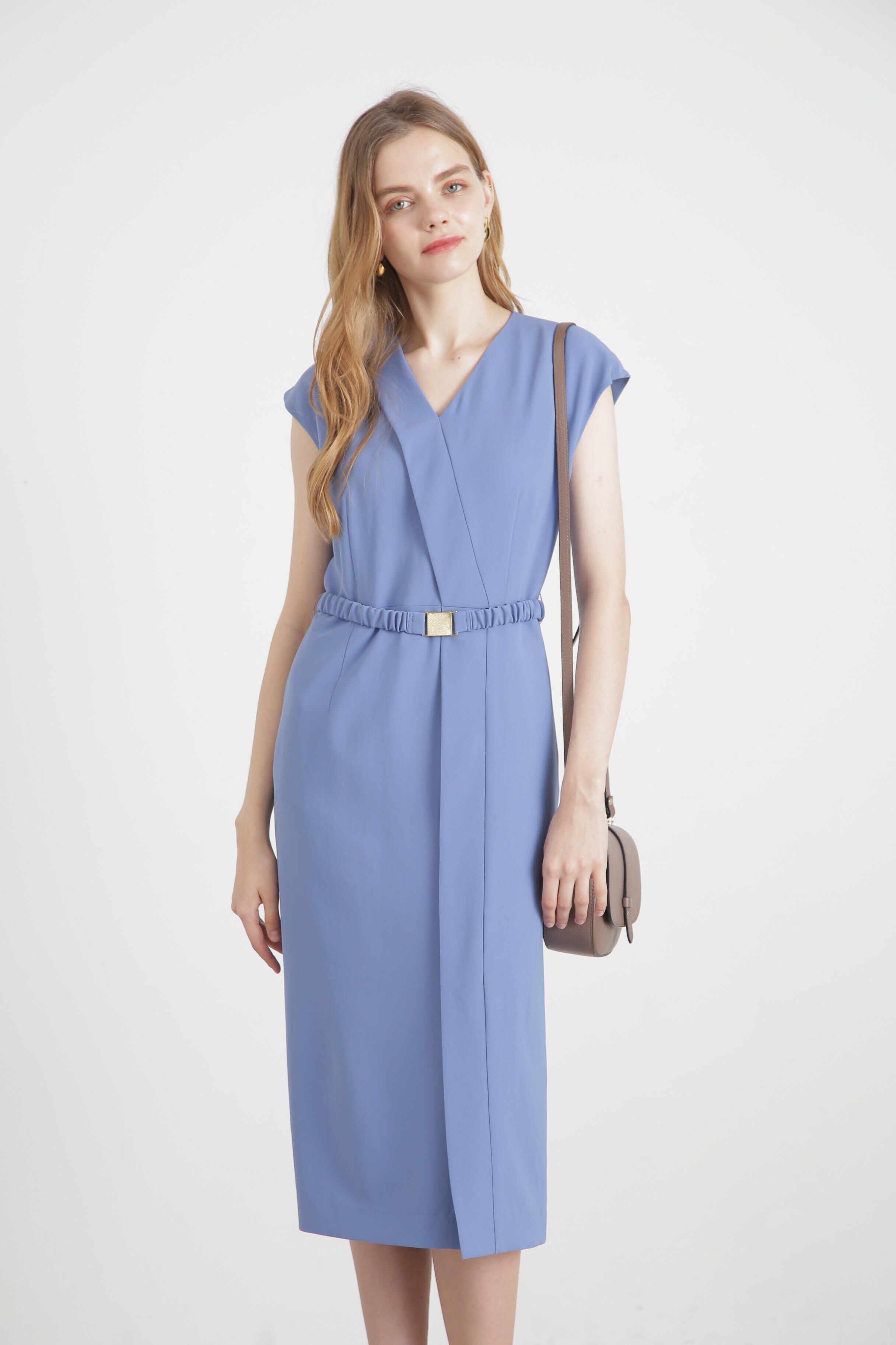  「◆ベルト付きVネックワンピース」|ワンピース|サックスブル 2