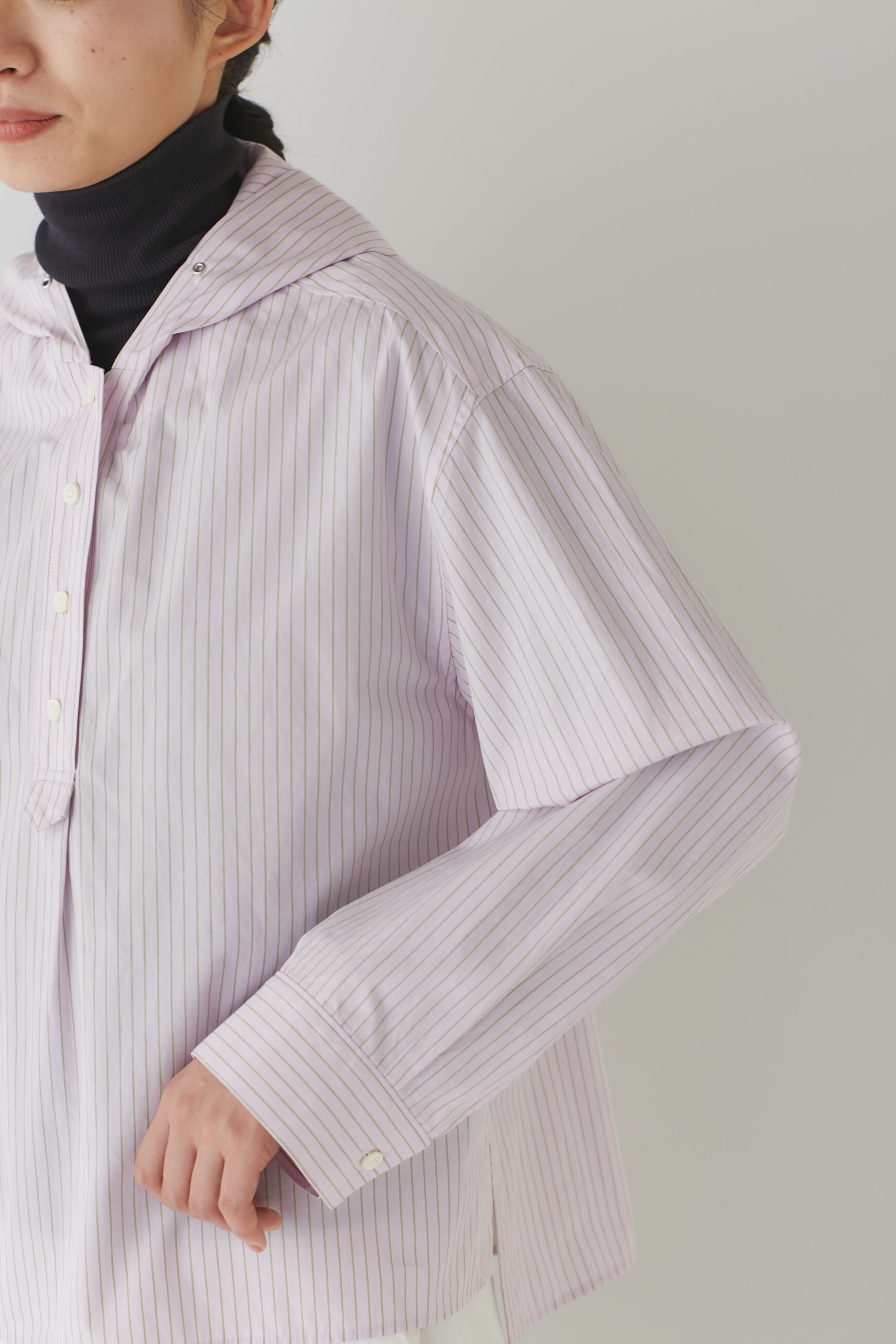  「◆ストライプフーディプルオーバーブラウス」|シャツ・ブラウス|