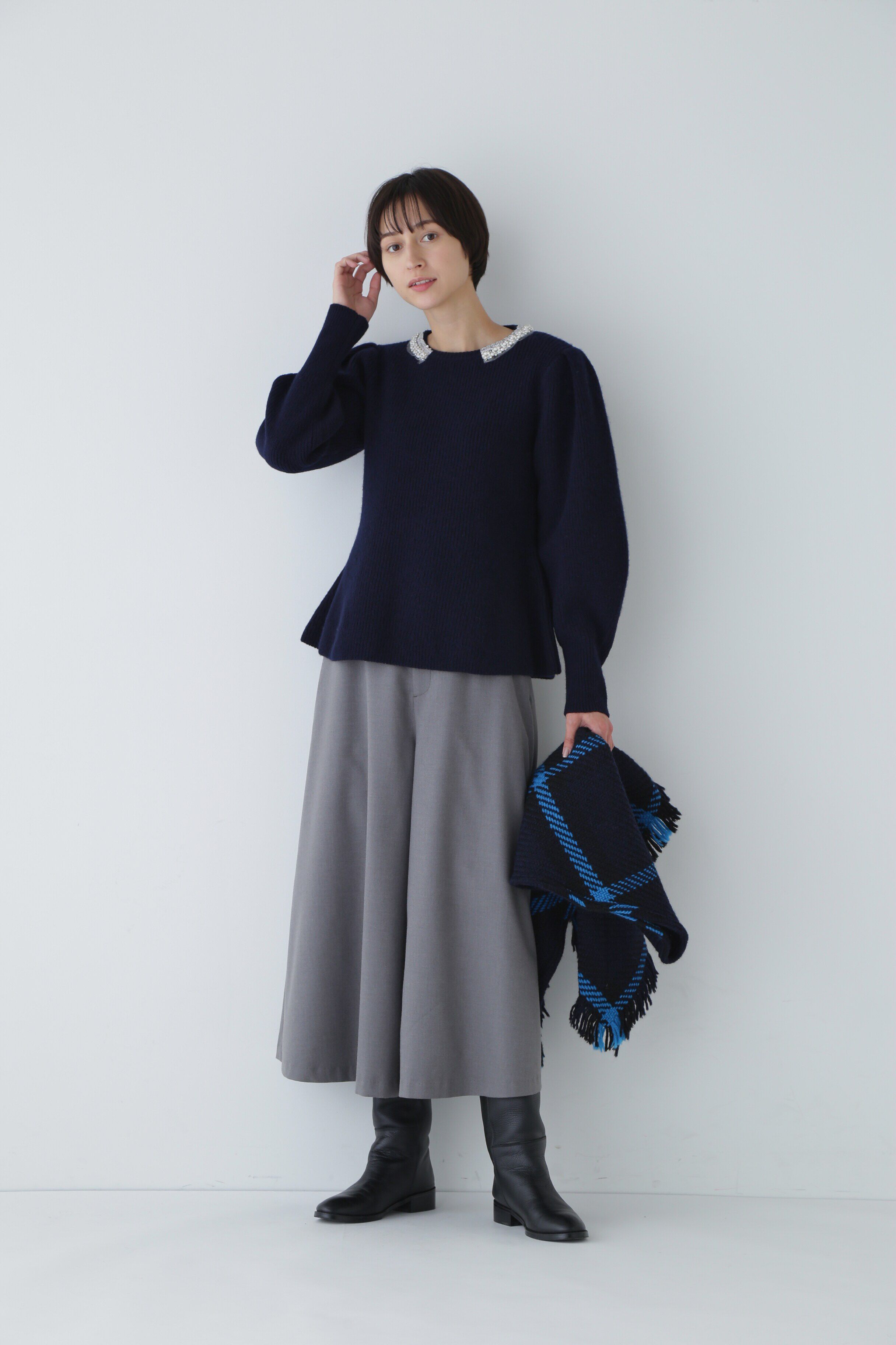  「◆ビジュー付きペプラムニット」|ニット・セーター|