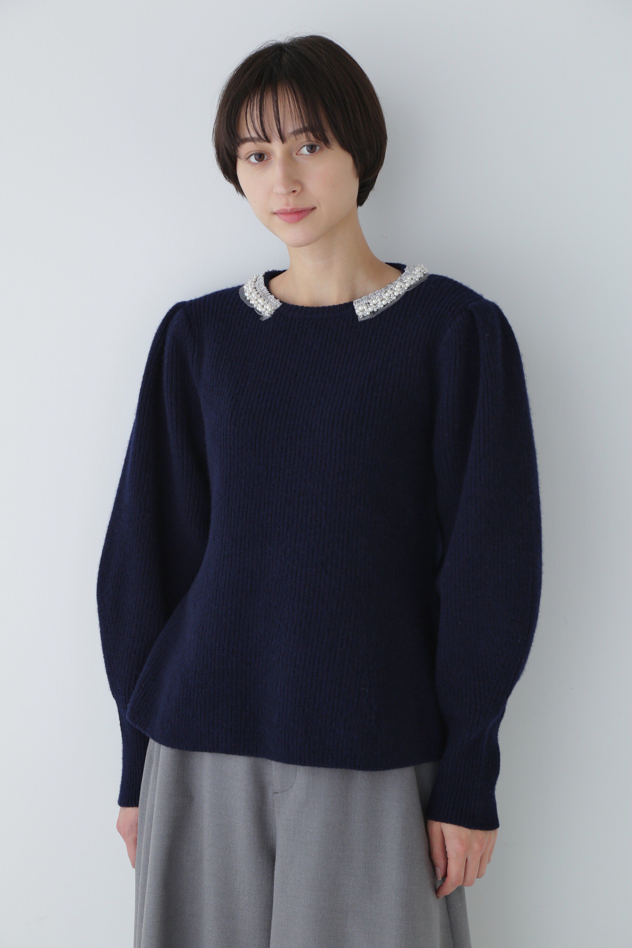  「◆ビジュー付きペプラムニット」|ニット・セーター|