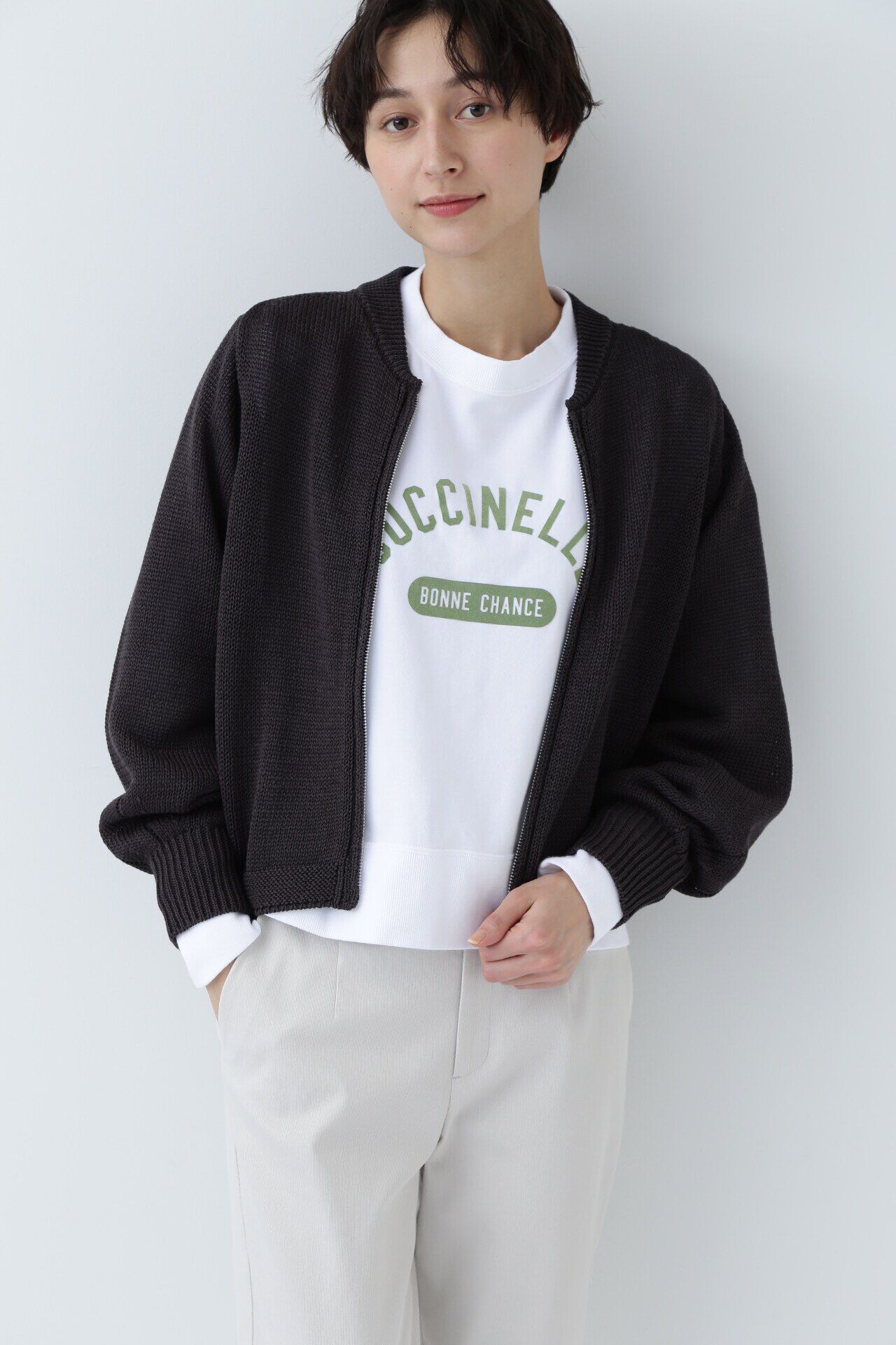  「◆ギマコットンジップアップカーディガン」|ニット・セーター|チャコール1