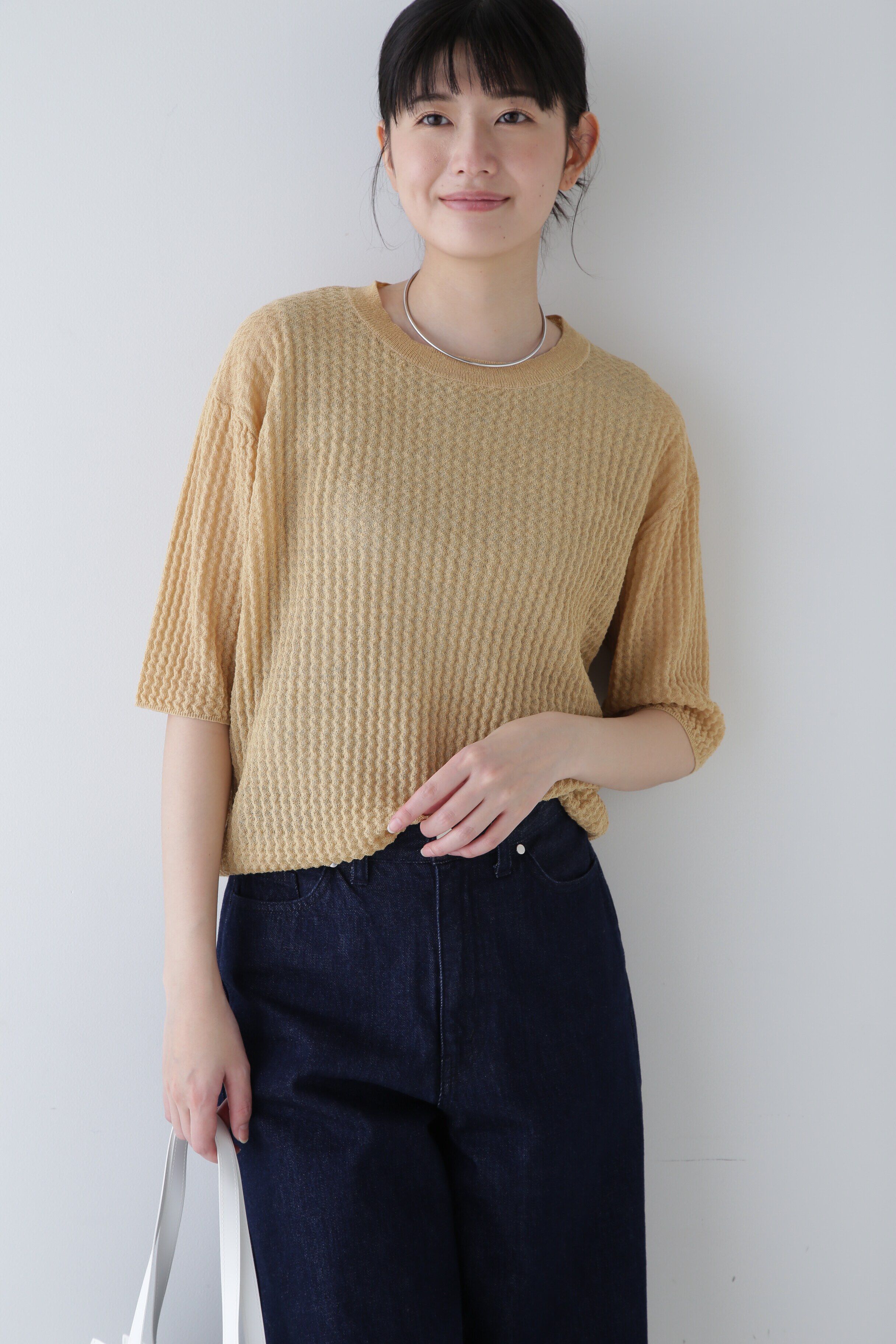 「◆ウエーブニットＴシャツ」|ニット・セーター|ベージュ