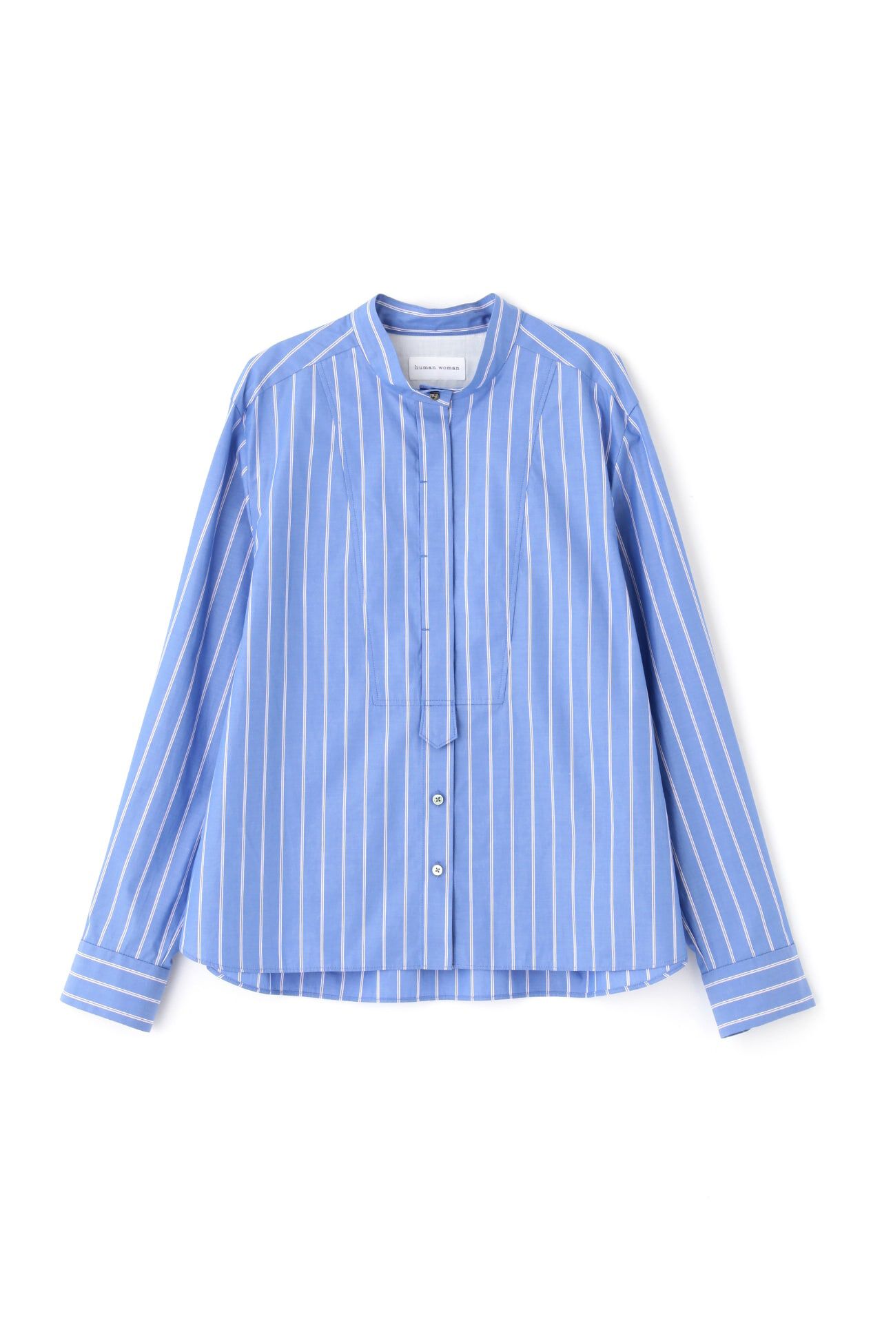  「◆Ｃポプリンストライプハイネックシャツブラウス」|シャツ・ブラウス|