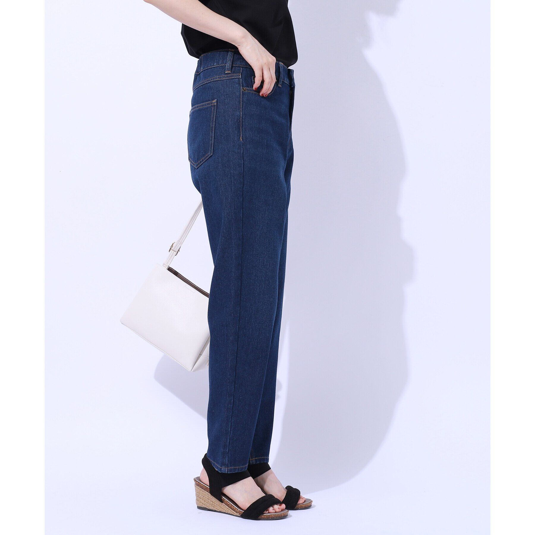 SHOO･LA･RUE「【SS-3L/美脚シルエット】いつでも頼れる デニムテーパードパンツ」|デニム|
