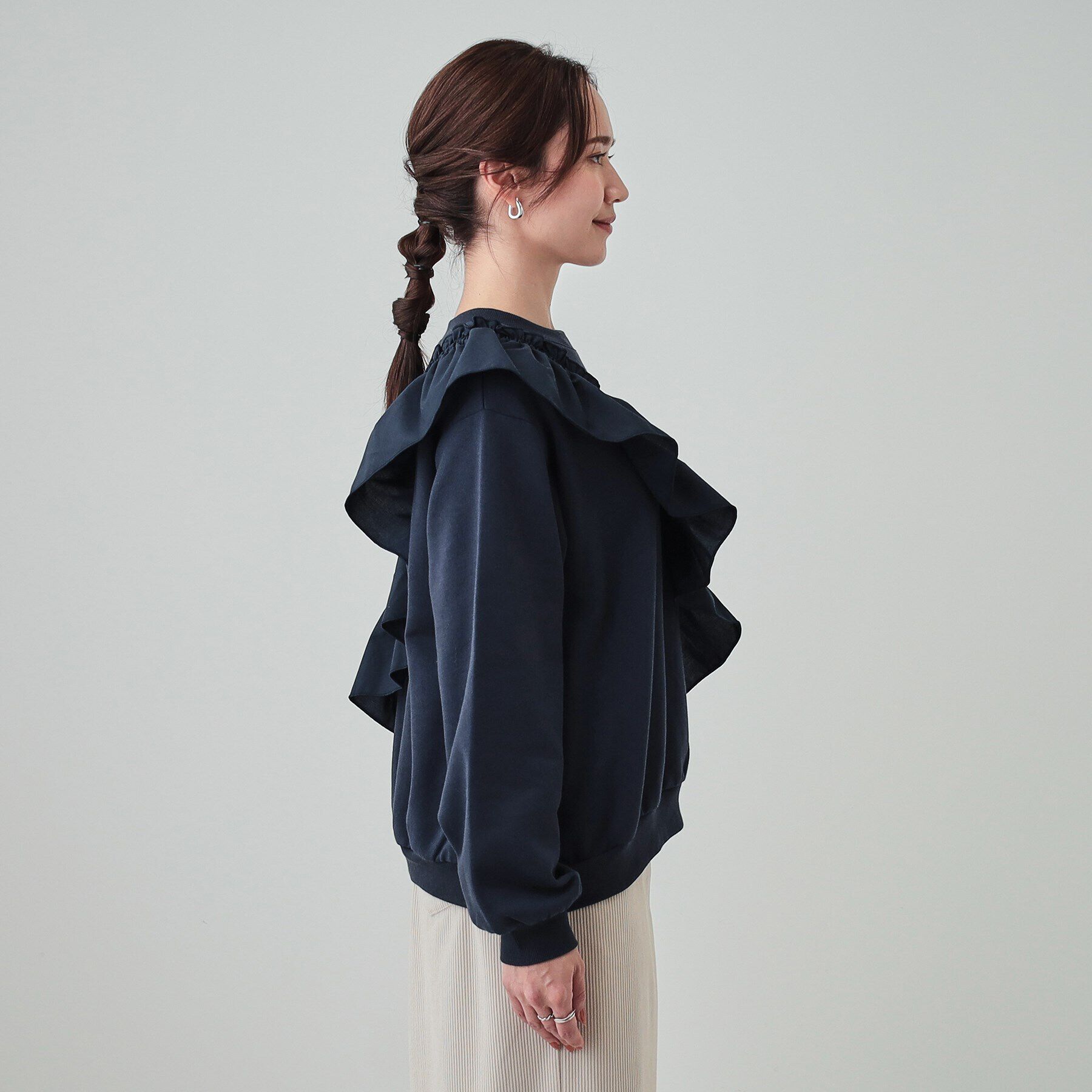 SHOO･LA･RUE「【S-LL】アシメフリル裏起毛スウェット」|パーカー|