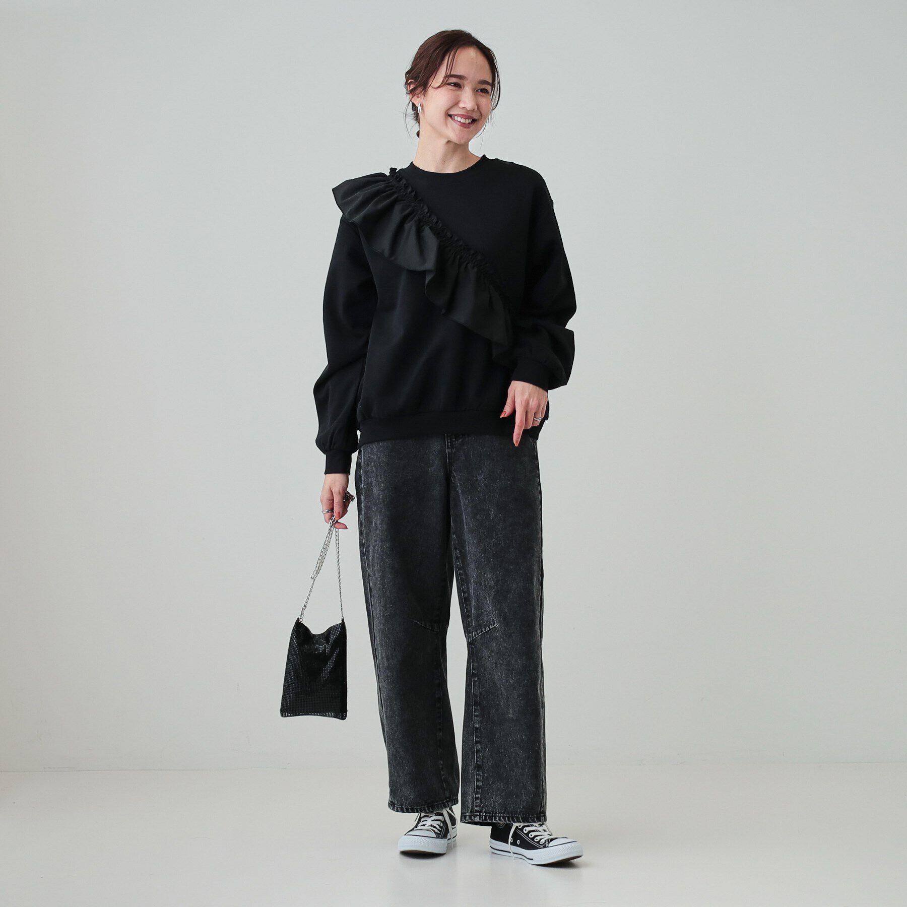 SHOO･LA･RUE「【S-LL】アシメフリル裏起毛スウェット」|パーカー|