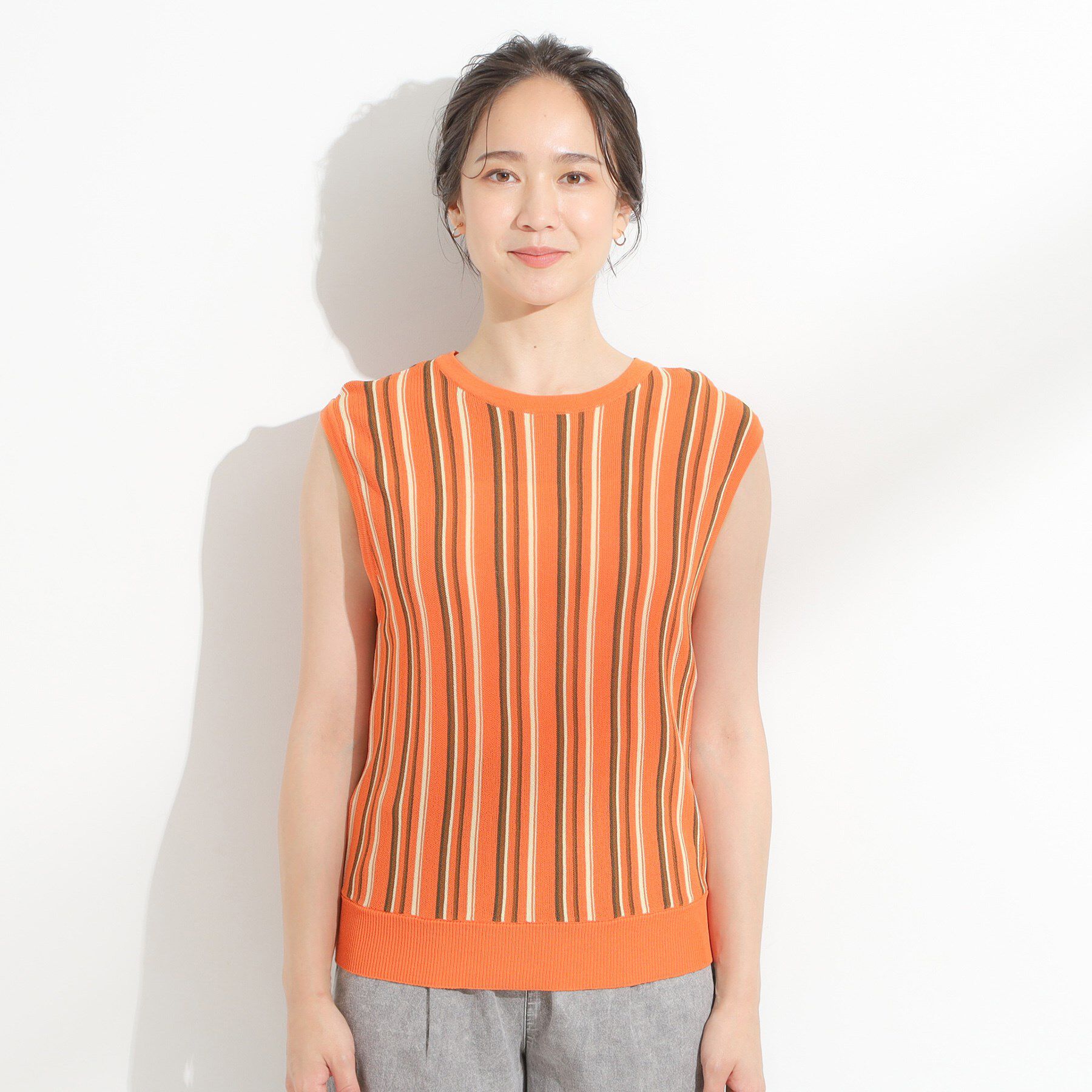 SHOO･LA･RUE「【洗える】マルチストライプが印象的 ノースリーブニット」|ニット・セーター|