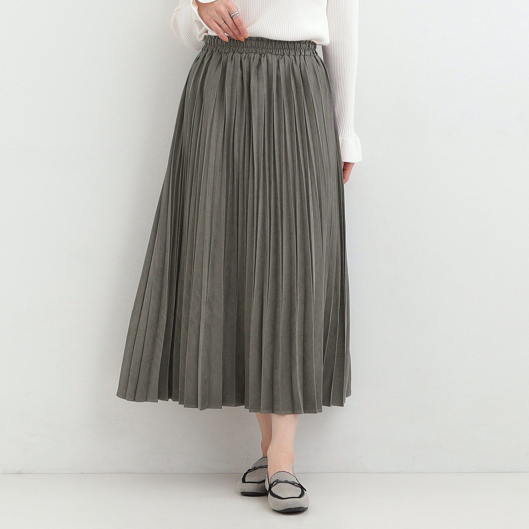 SHOO･LA･RUE「【洗濯機可/S-LL】縦ラインですっきり見せる スエードライクプリーツスカート」|スカート|
