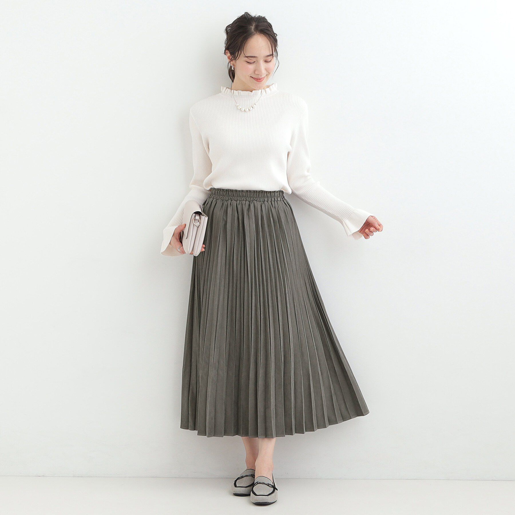 SHOO･LA･RUE「【洗濯機可/S-LL】縦ラインですっきり見せる スエードライクプリーツスカート」|スカート|
