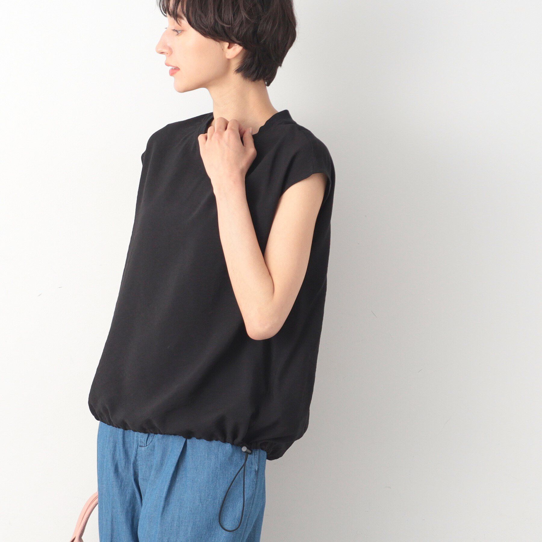 Dessin「【洗える】ドローコード付きリブ襟ブラウス（XS～L）」|シャツ・ブラウス|