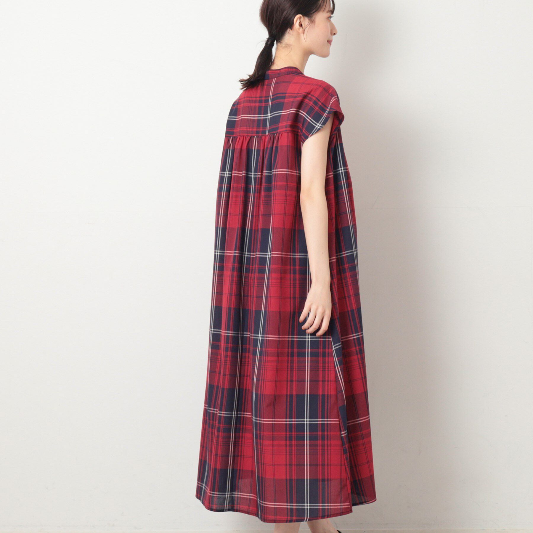 Dessin「【洗える】チェック柄フレンチスリーブワンピース」|ワンピース|
