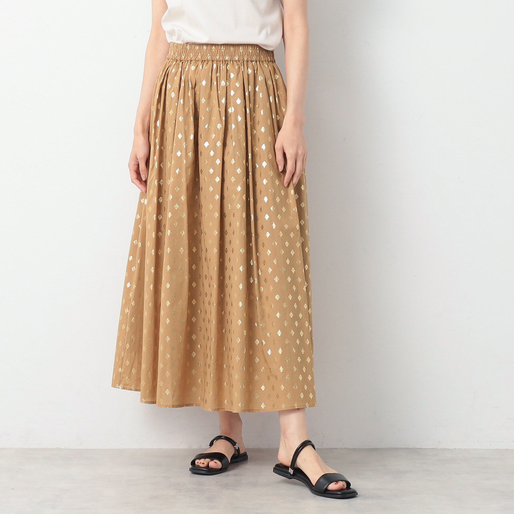 Dessin「【洗える】箔プリントギャザースカート」|スカート|キャメルブラウン(1