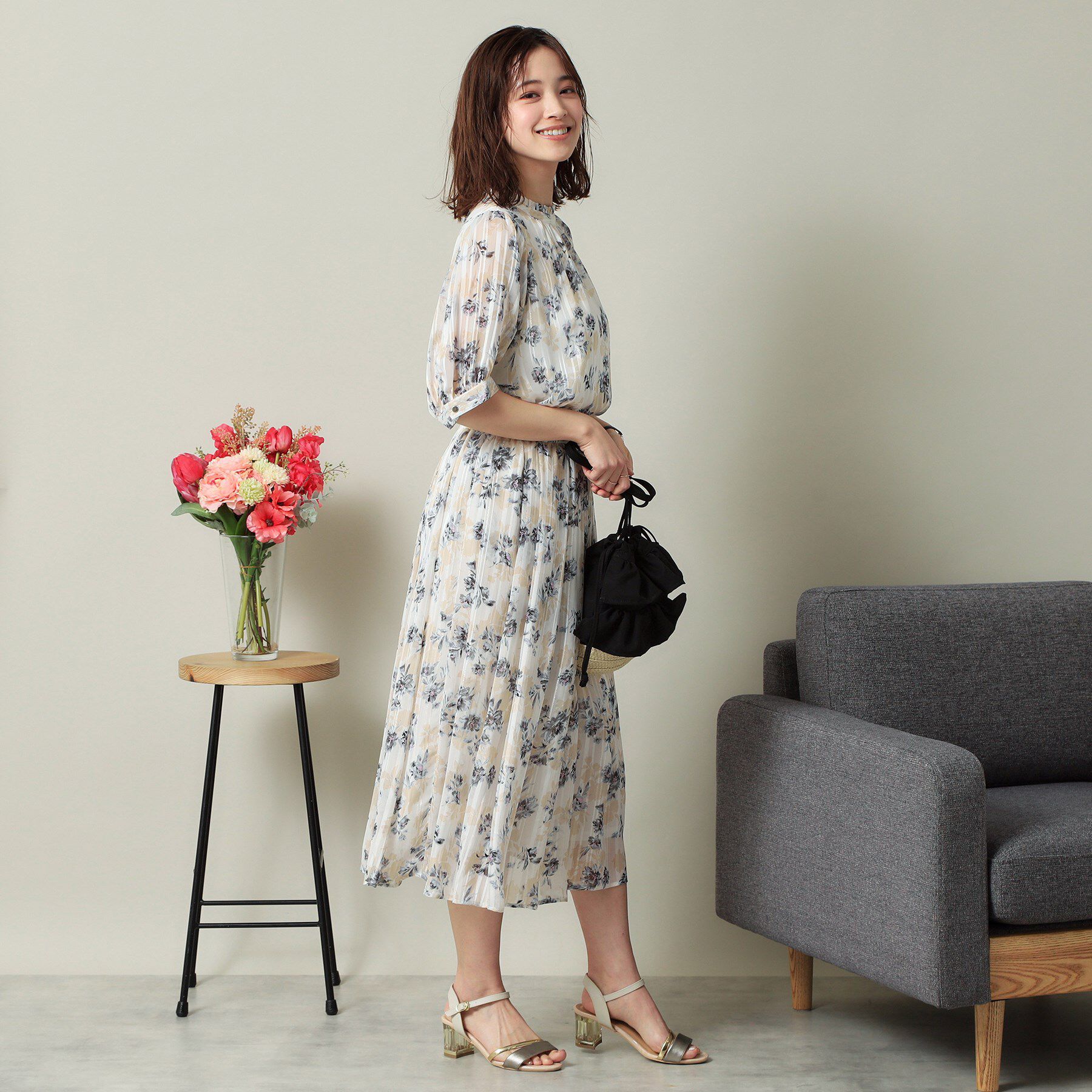 ITS&rsquo;DEMO「【ウエストゴム／手洗い可】ラメストライプ花柄スカート」|スカート|