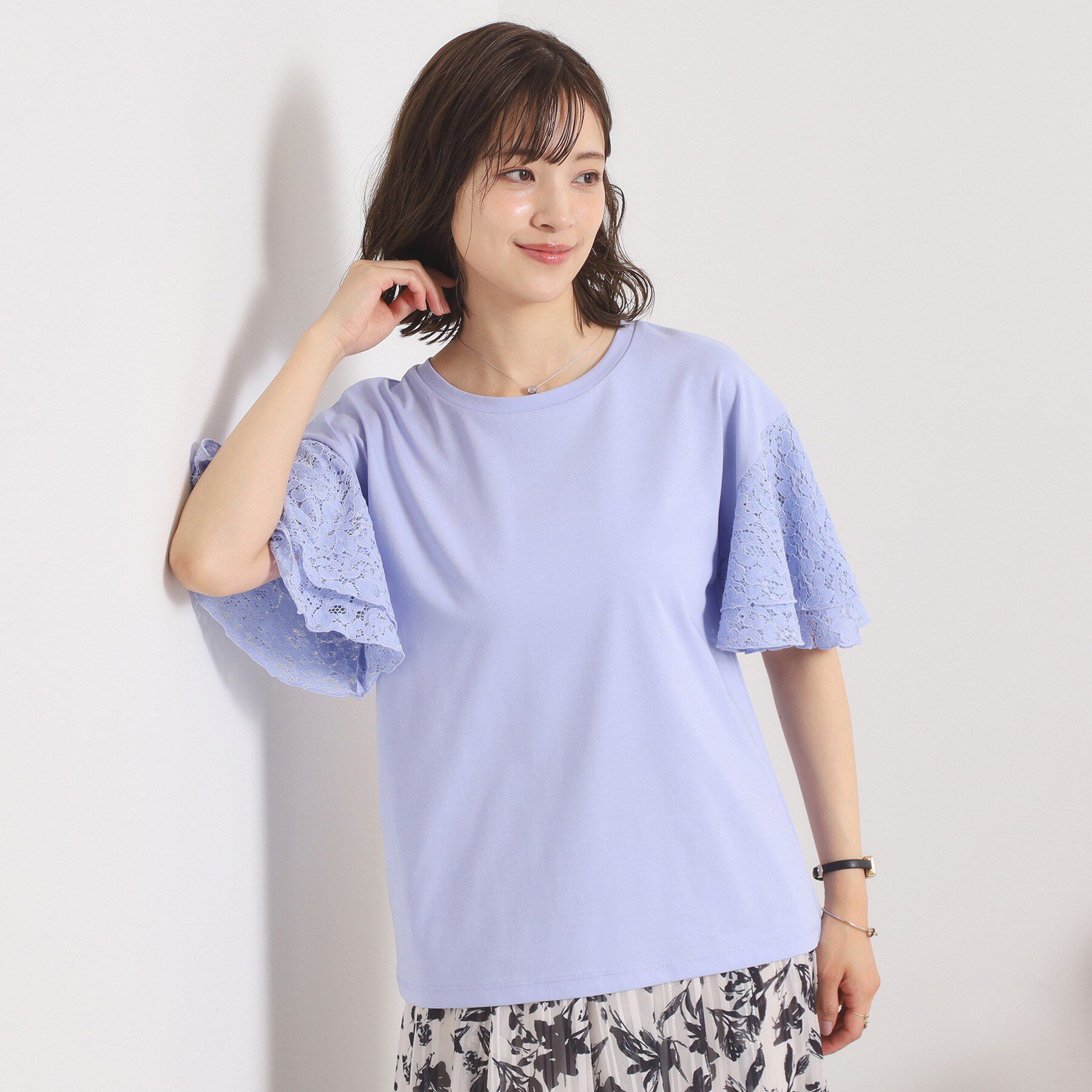 ITS&rsquo;DEMO「【手洗い可】袖フレアレースプルオーバー」|Tシャツ・カットソー|サックスブルー(09