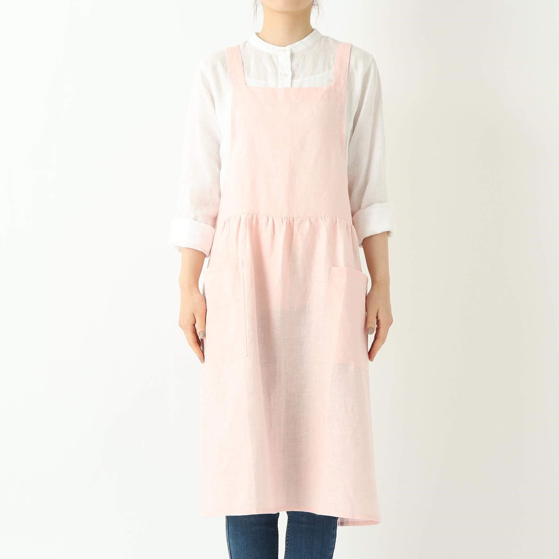 212 KITCHEN STORE「リネンギャザーワンピースエプロン チェリーピンク ＜LINEN&BASIC リネンアンドベーシック＞」|食器・キッチングッズ|