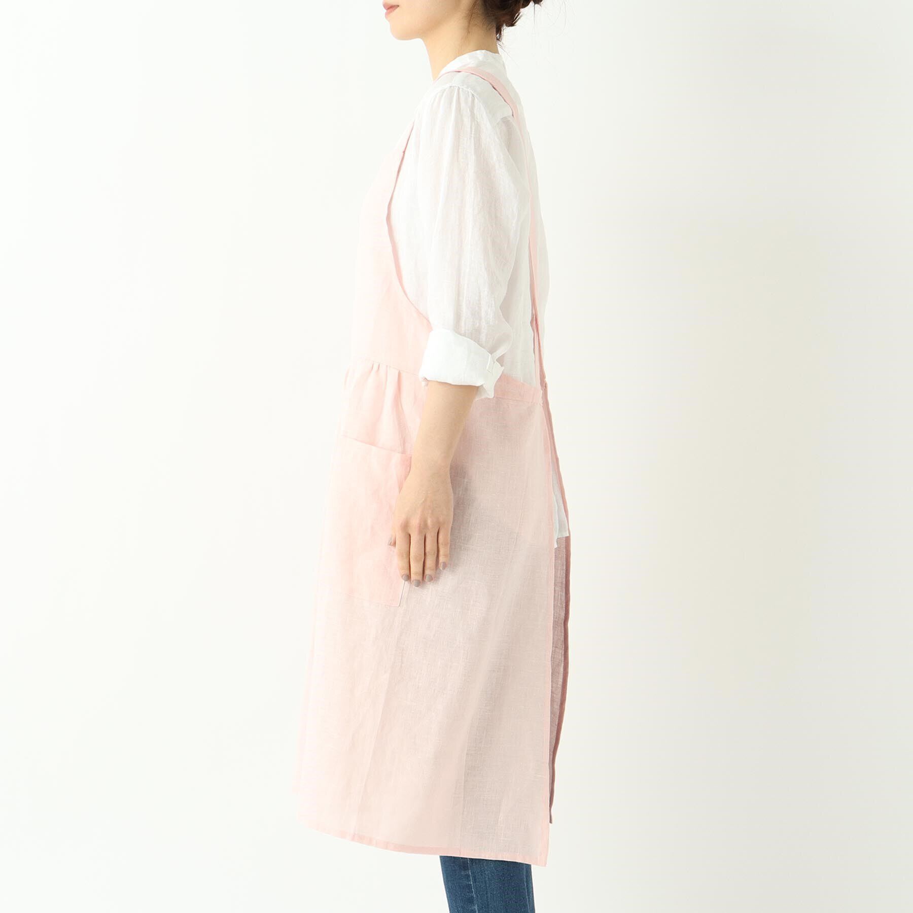 212 KITCHEN STORE「リネンギャザーワンピースエプロン チェリーピンク ＜LINEN&BASIC リネンアンドベーシック＞」|食器・キッチングッズ|