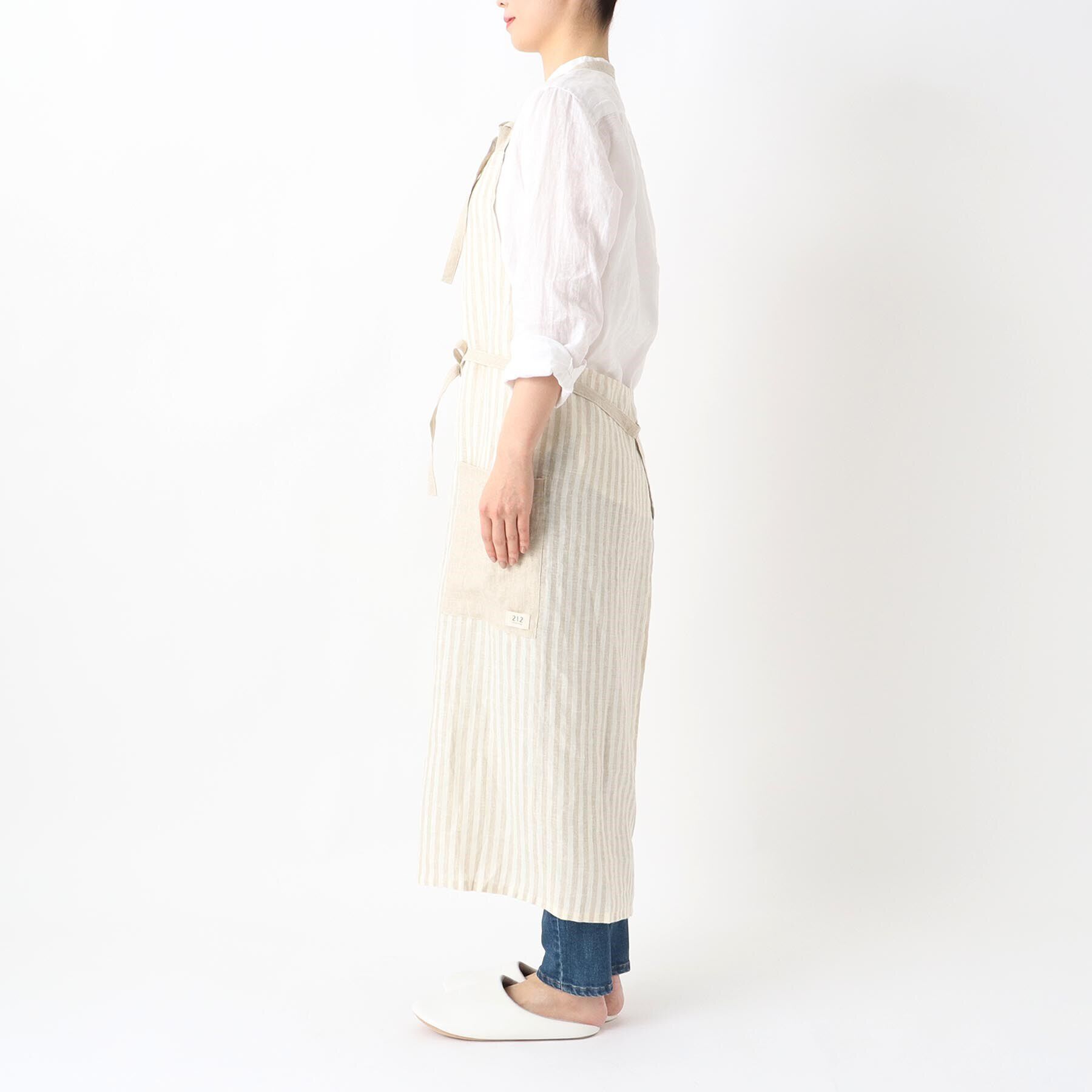 212 KITCHEN STORE「リネンストライプ フルエプロン ホルターネック IV&times;BE ＜212Kオリジナル ＞」|食器・キッチングッズ|