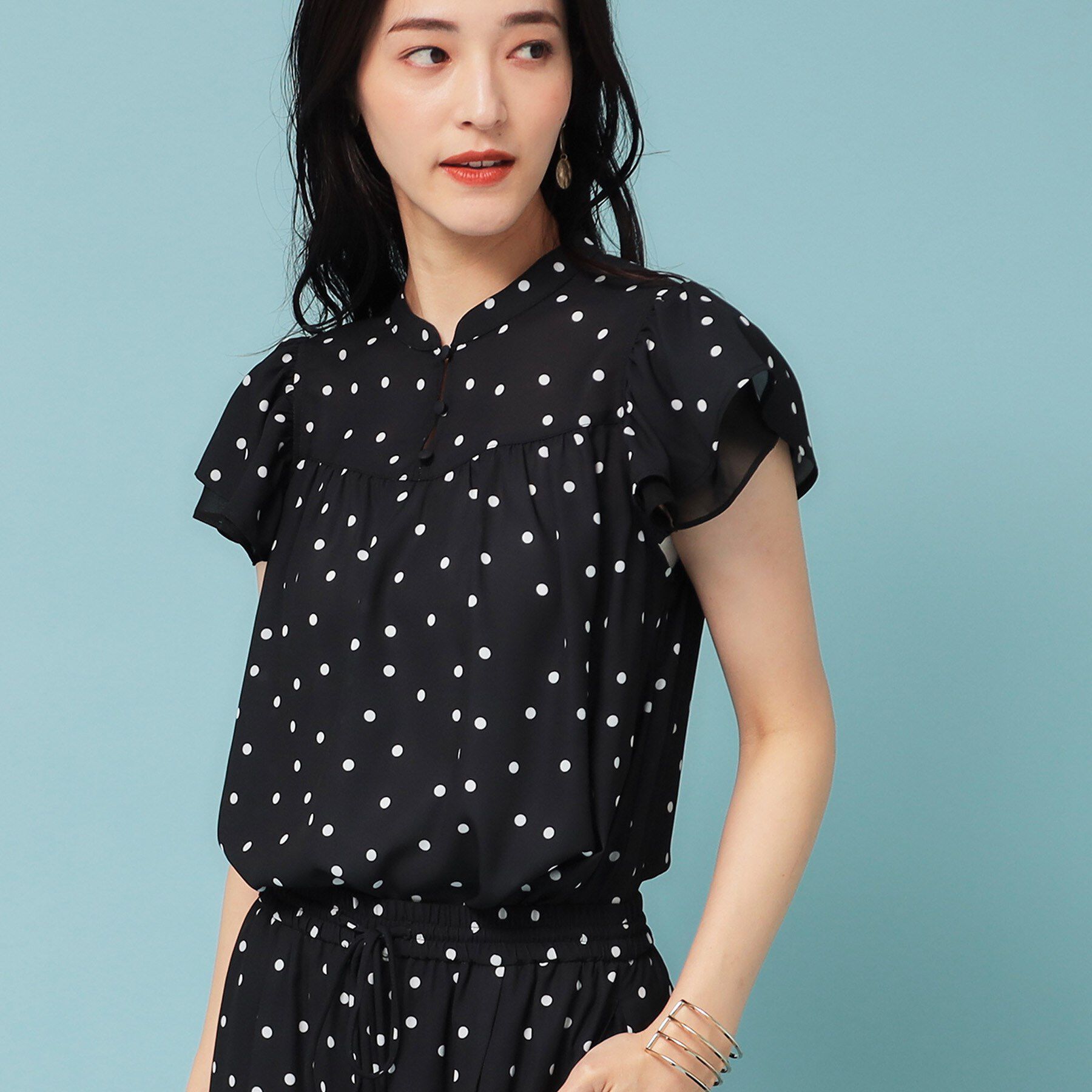 SunaUna「【袖ラッフル／S～L】ドット柄ブラウス」|シャツ・ブラウス|