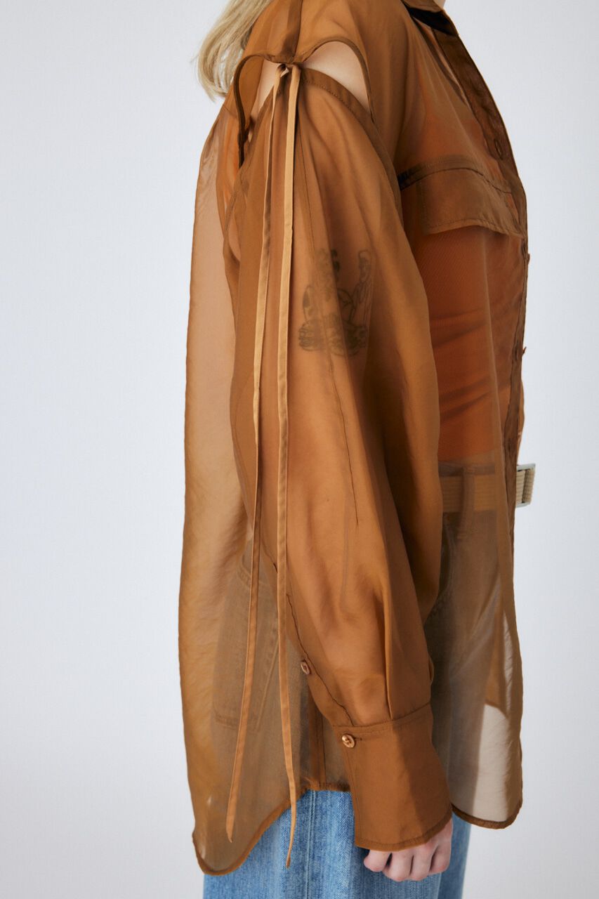MOUSSY「TIED SLEEVE SEE-THROUGH シャツ」|シャツ・ブラウス|