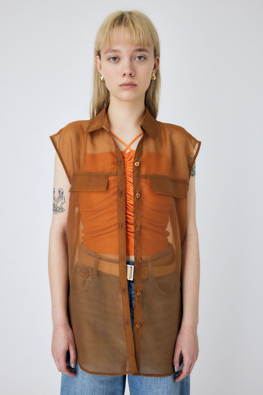 MOUSSY「TIED SLEEVE SEE-THROUGH シャツ」|シャツ・ブラウス|