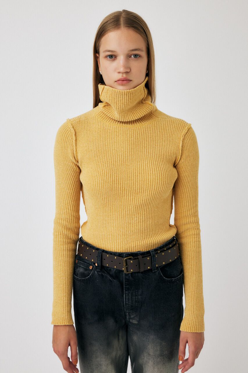 MOUSSY「HI NECK RIB ニット」|ニット・セーター|YEL
