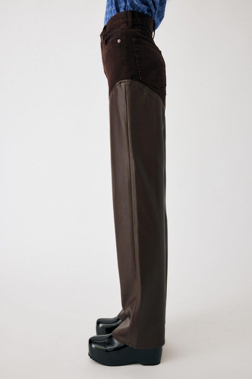 MOUSSY「F/LEATHER COMBI STRAIGHT」|デニム|