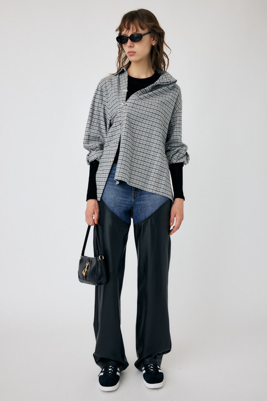 MOUSSY「F/LEATHER COMBI STRAIGHT」|デニム|