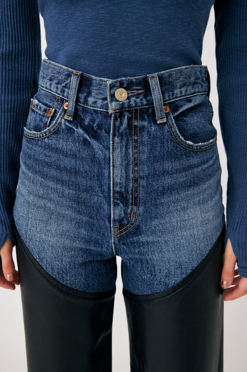 MOUSSY「F/LEATHER COMBI STRAIGHT」|デニム|