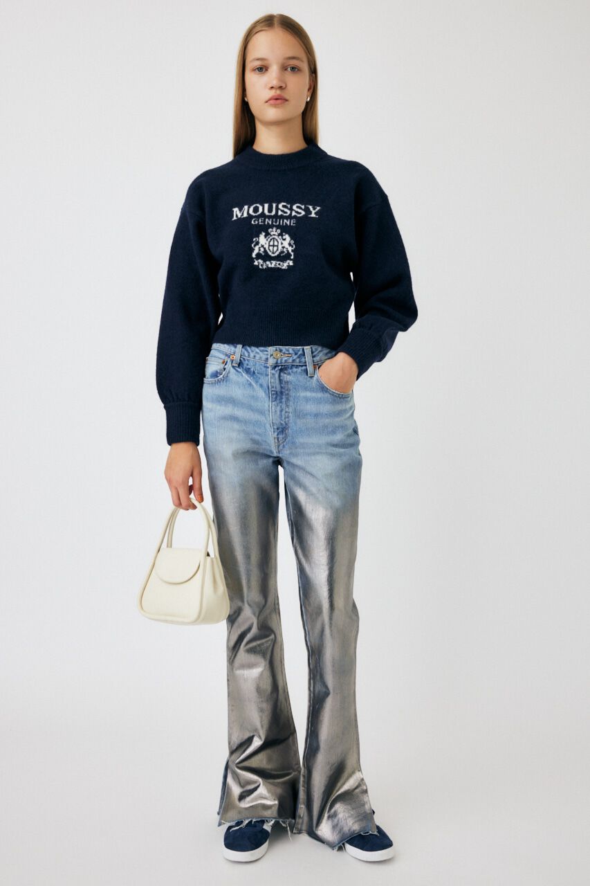 MOUSSY「FOIL PRINT SLIM FLARE」|デニム|L/BLU1