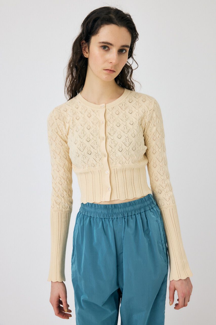 MOUSSY「CROCHET KNIT CROPPED カーディガン」|ニット・セーター|