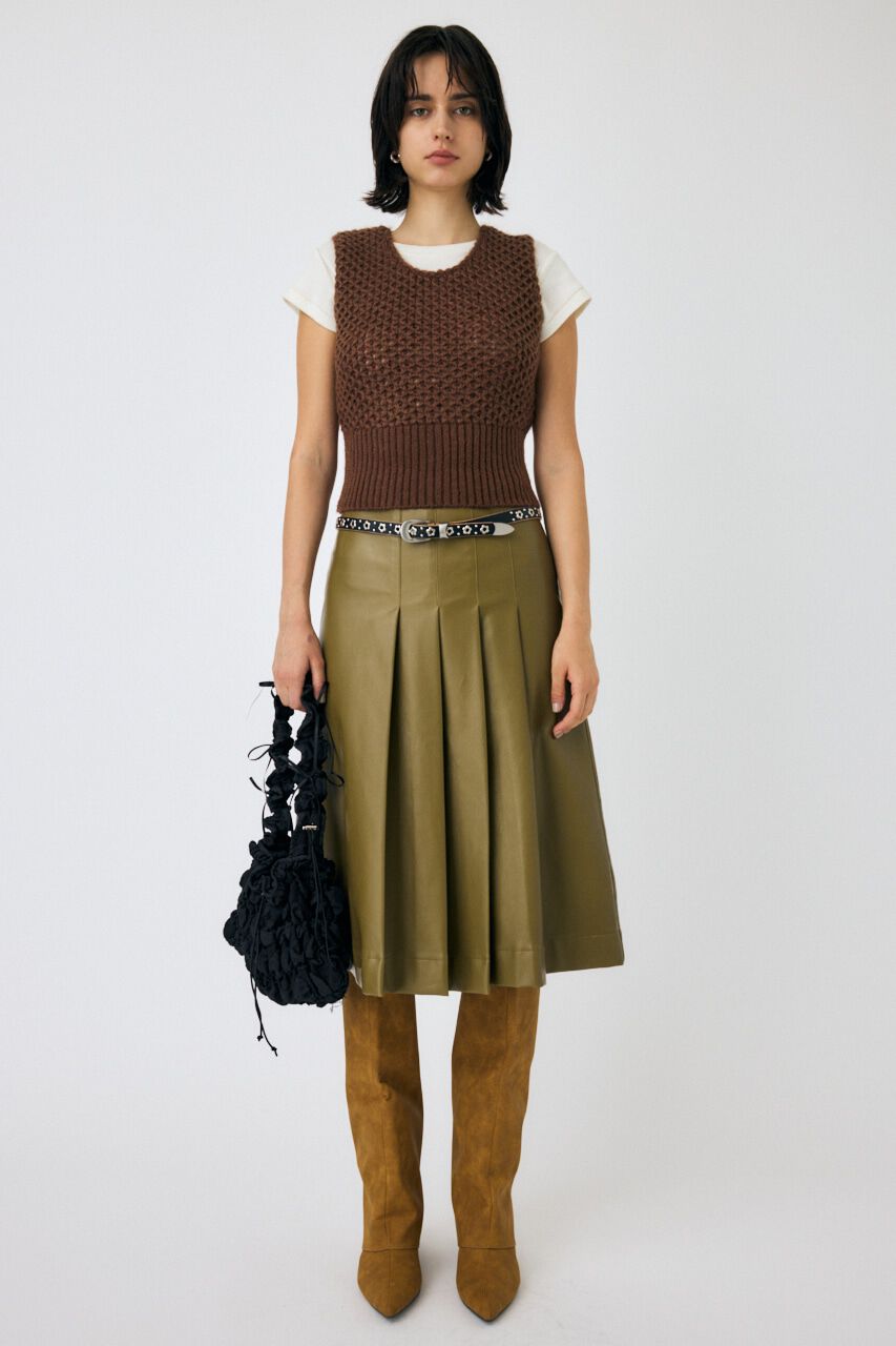 MOUSSY「F/LEATHER TUCKED ミディスカート」|スカート|