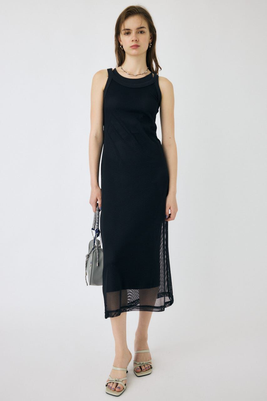 MOUSSY「MESH LAYERED ドレス」|ワンピース|BLK