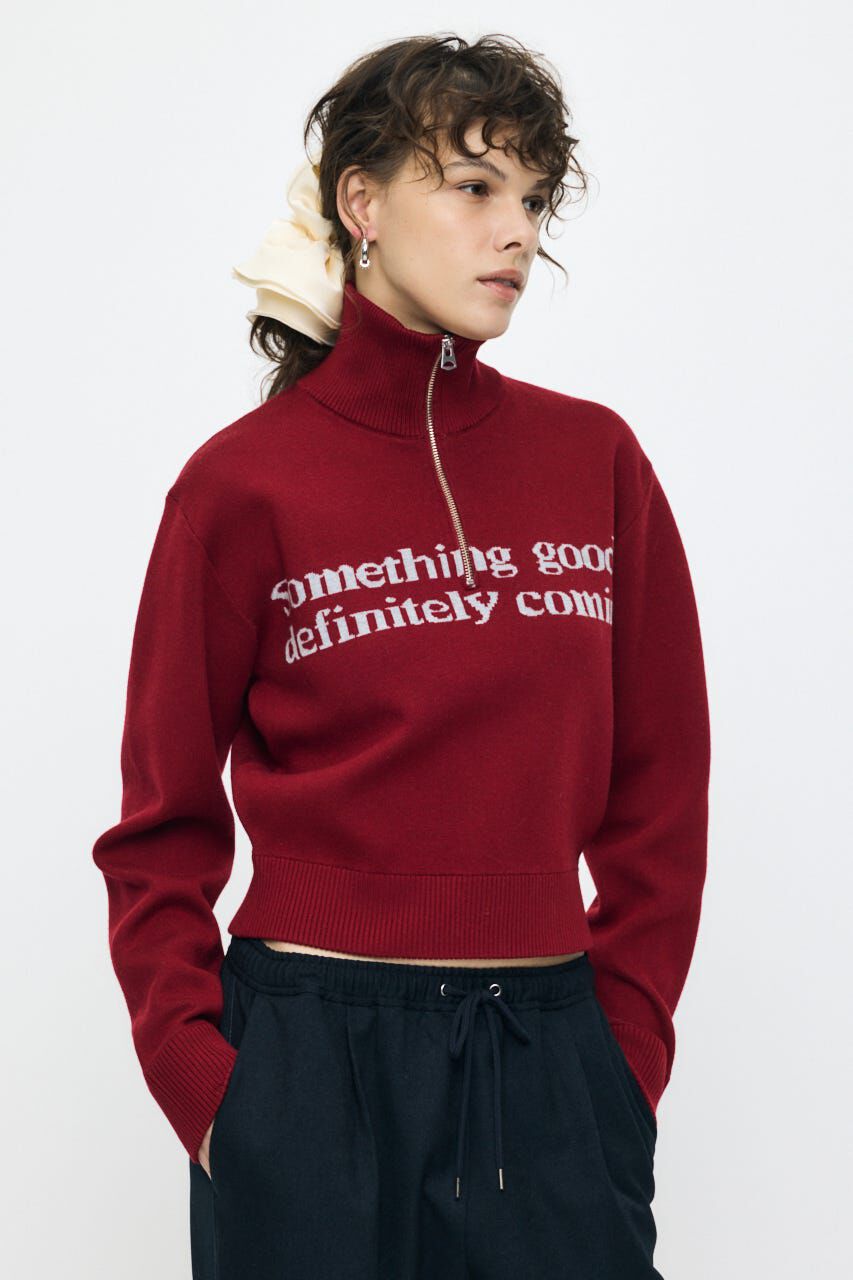 MOUSSY「LETTERED HALF ZIPセーター」|ニット・セーター|RED