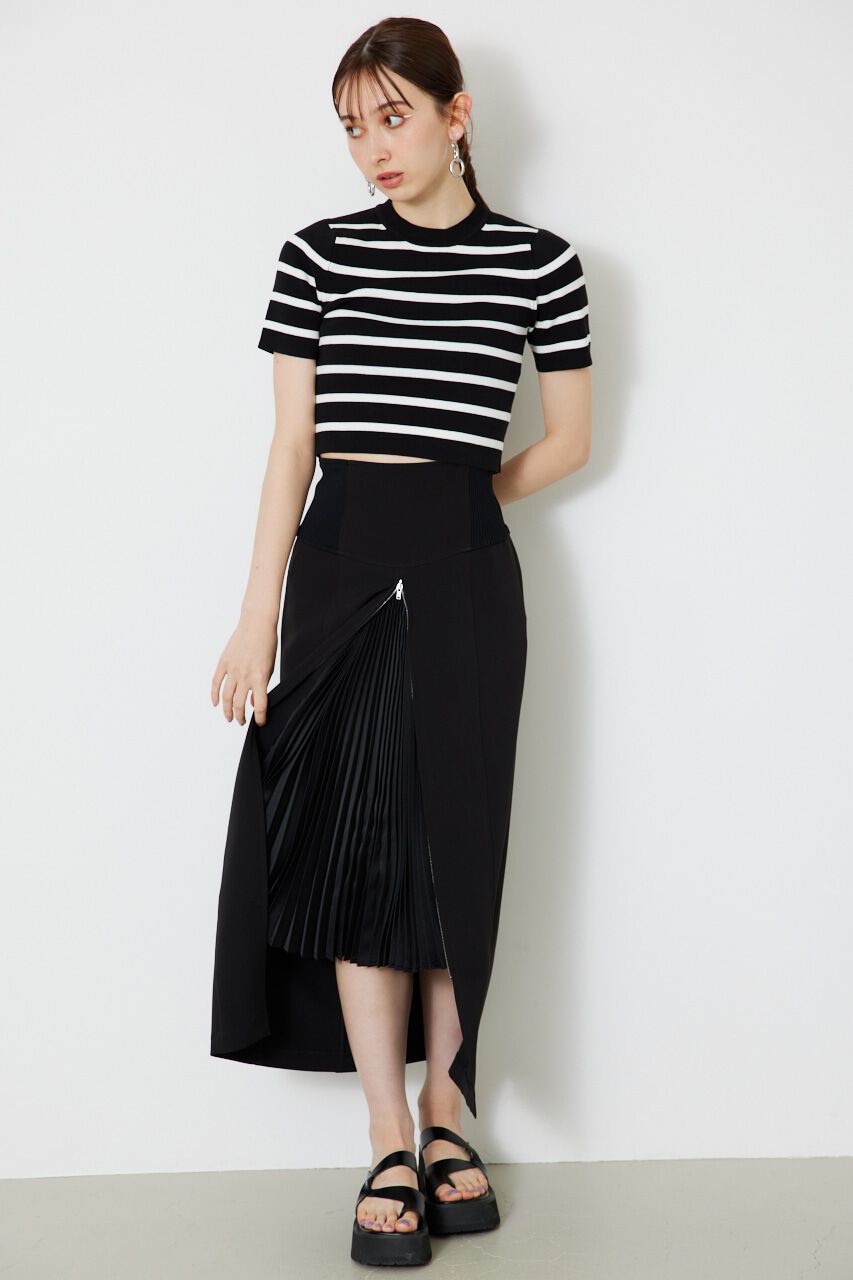 rienda「ボーダーショートKnit TOP」|ニット・セーター|