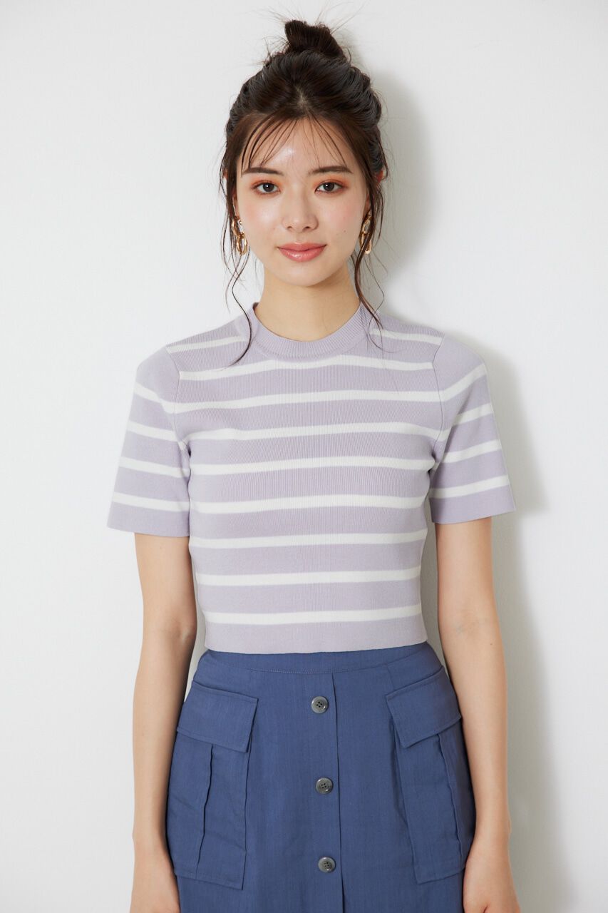rienda「ボーダーショートKnit TOP」|ニット・セーター|