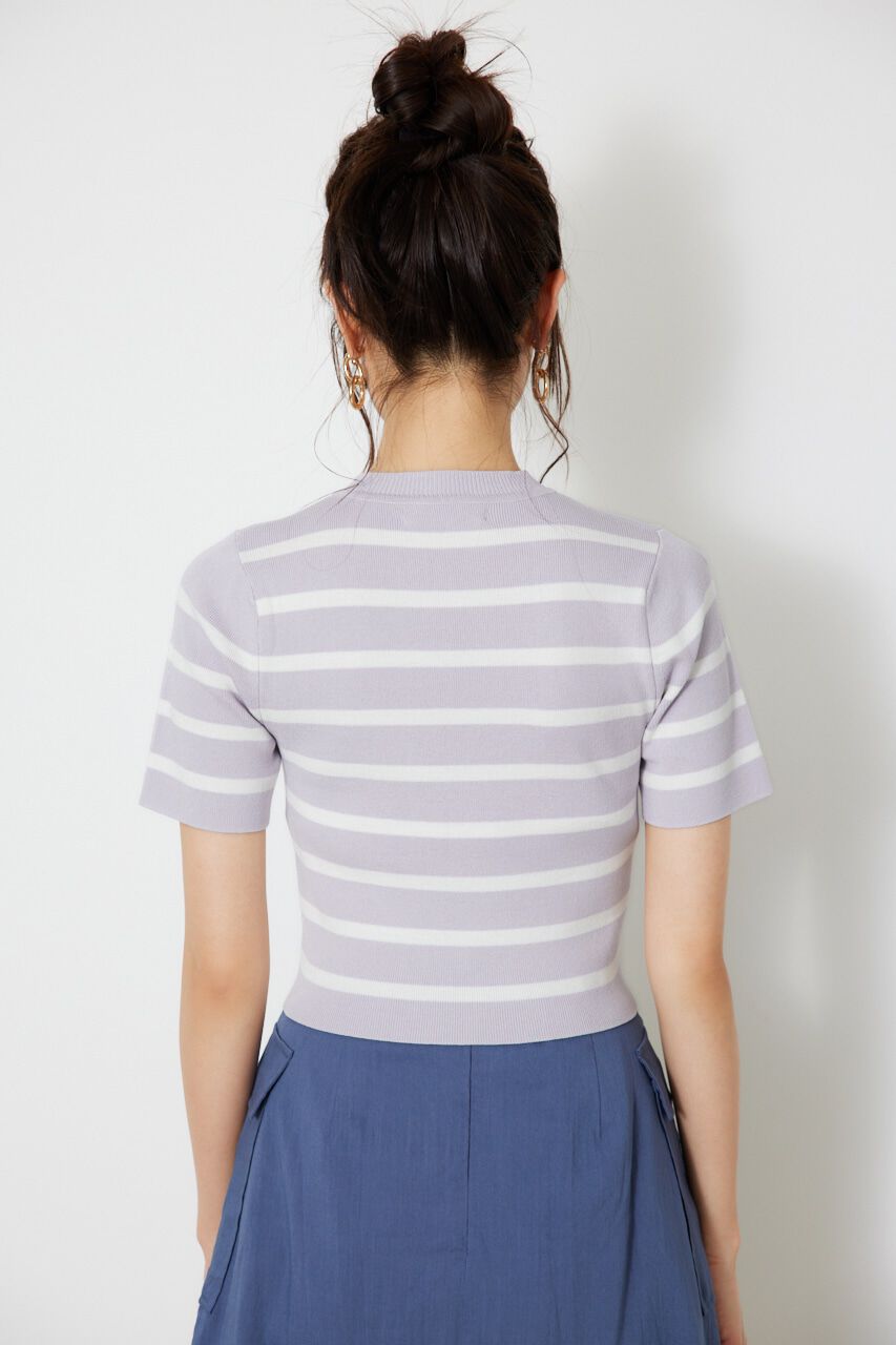 rienda「ボーダーショートKnit TOP」|ニット・セーター|