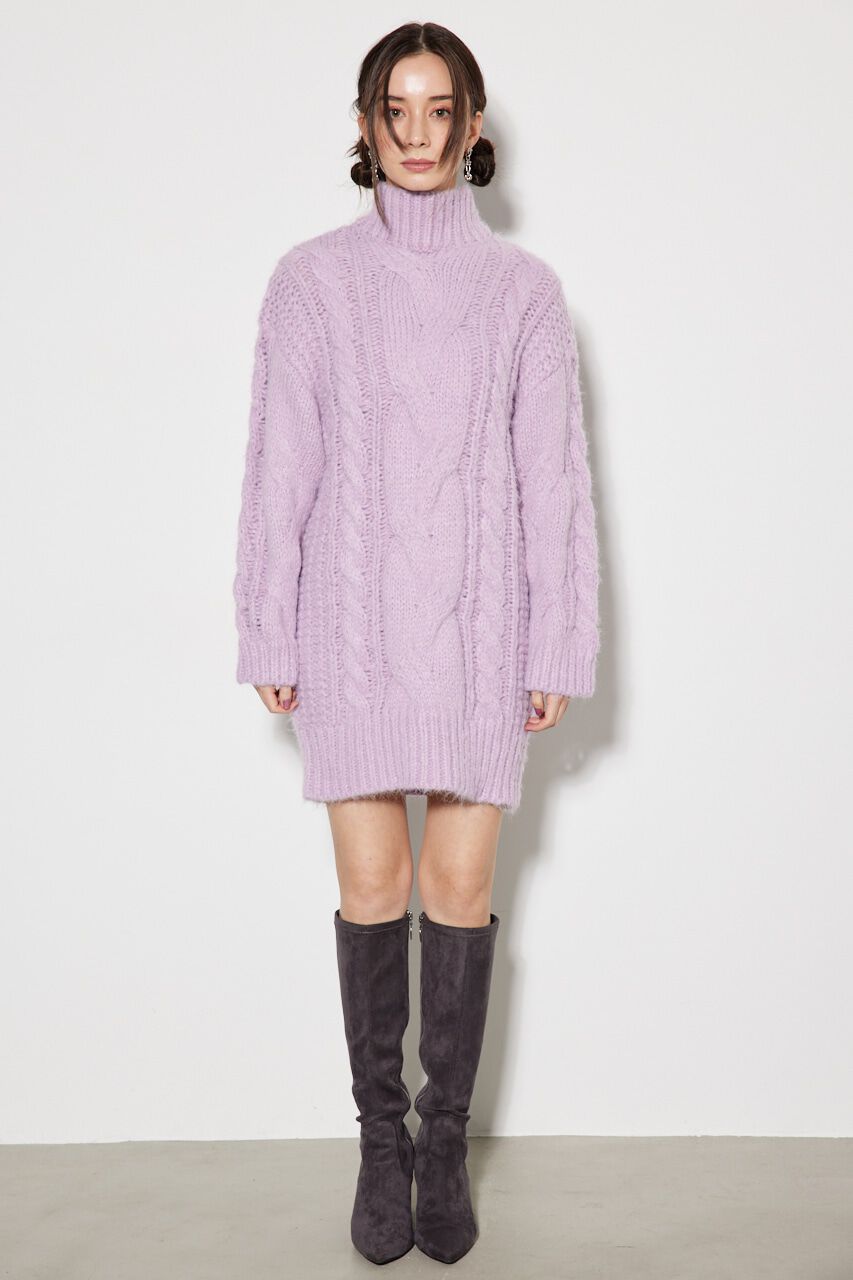 rienda「ケーブルデザインknit ミニ OP」|ワンピース|