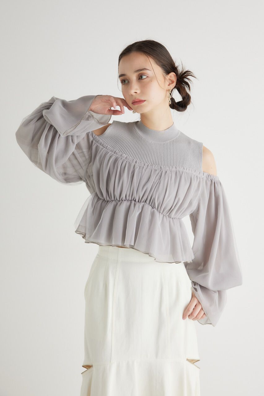 rienda「ペプラムチュールコンビKnit TOP」|ニット・セーター|