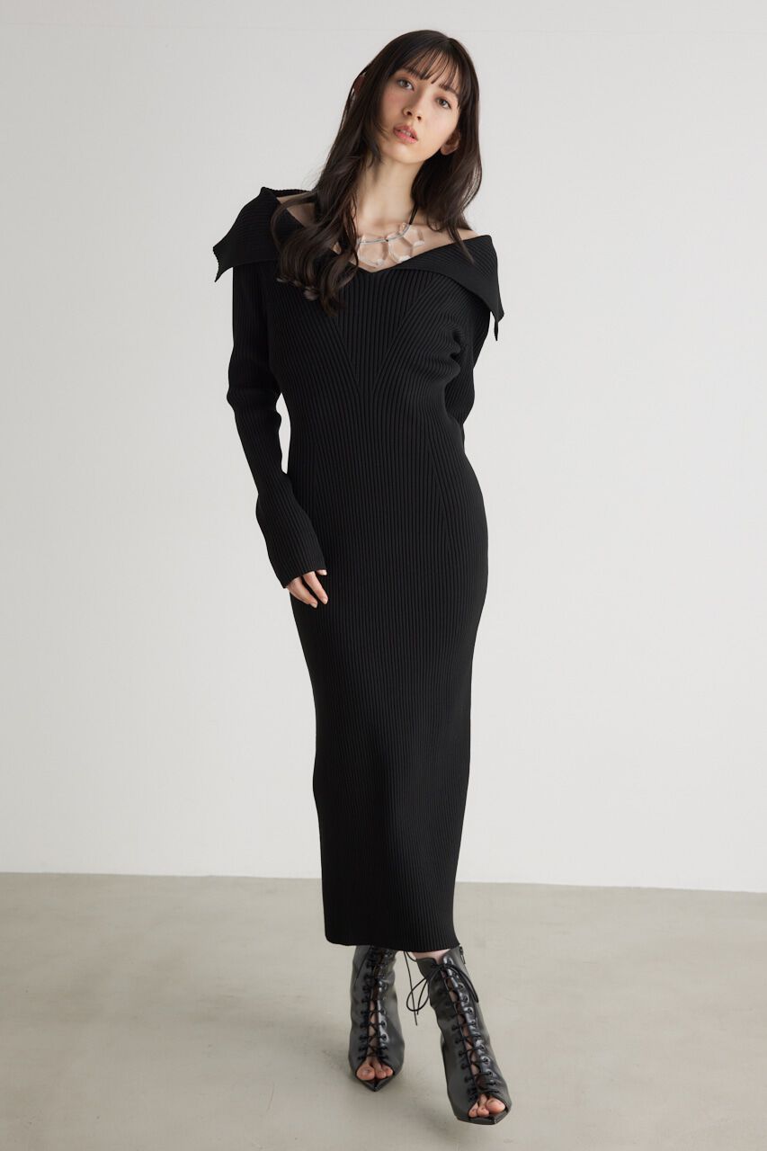 rienda「オーバーカラータイトknit OP」|ワンピース|BLK