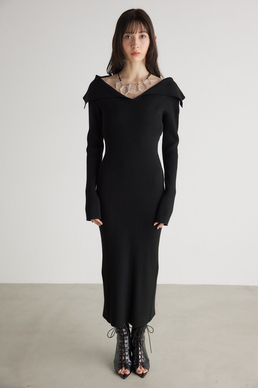 rienda「オーバーカラータイトknit OP」|ワンピース|