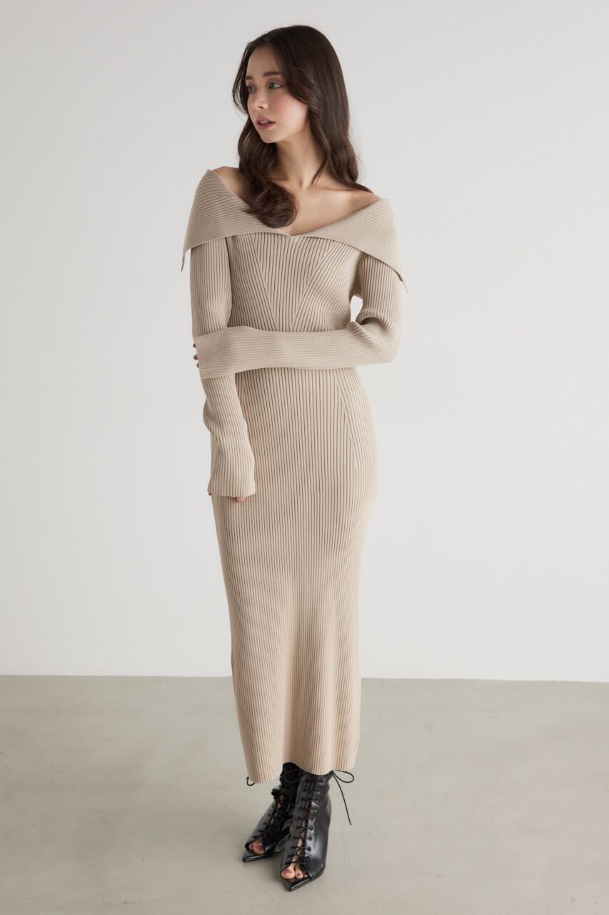 rienda「オーバーカラータイトknit OP」|ワンピース|