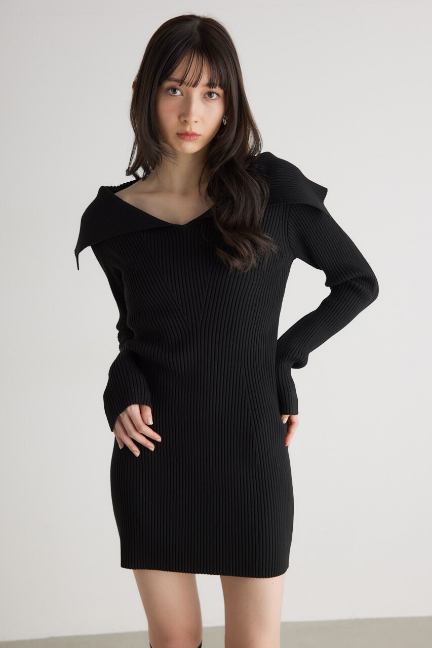rienda「オーバーカラータイトmini Knit OP」|ワンピース|BLK