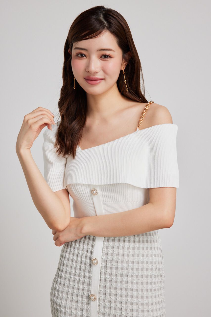 rienda「アシンメトリーツイードハーフKnit OP」|ワンピース|