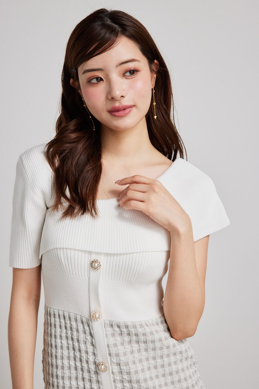 rienda「アシンメトリーツイードハーフKnit OP」|ワンピース|