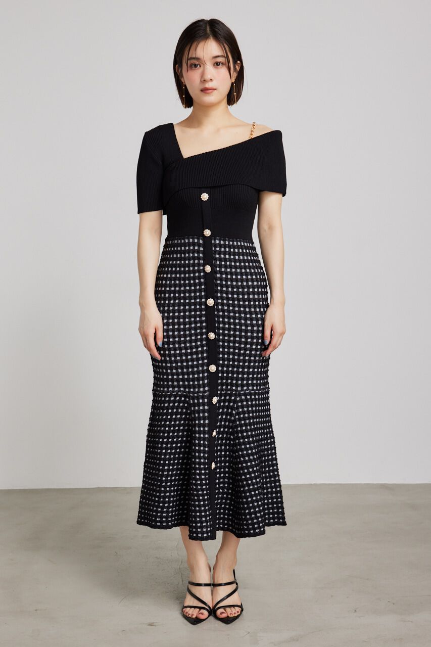 rienda「アシンメトリーツイードハーフKnit OP」|ワンピース|