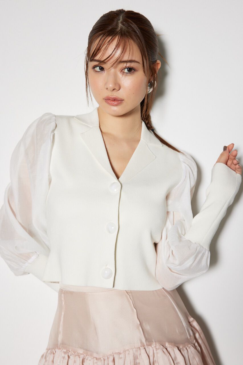 rienda「シアースリーブテーラーカラーニットトップス」|ニット・セーター|WHT