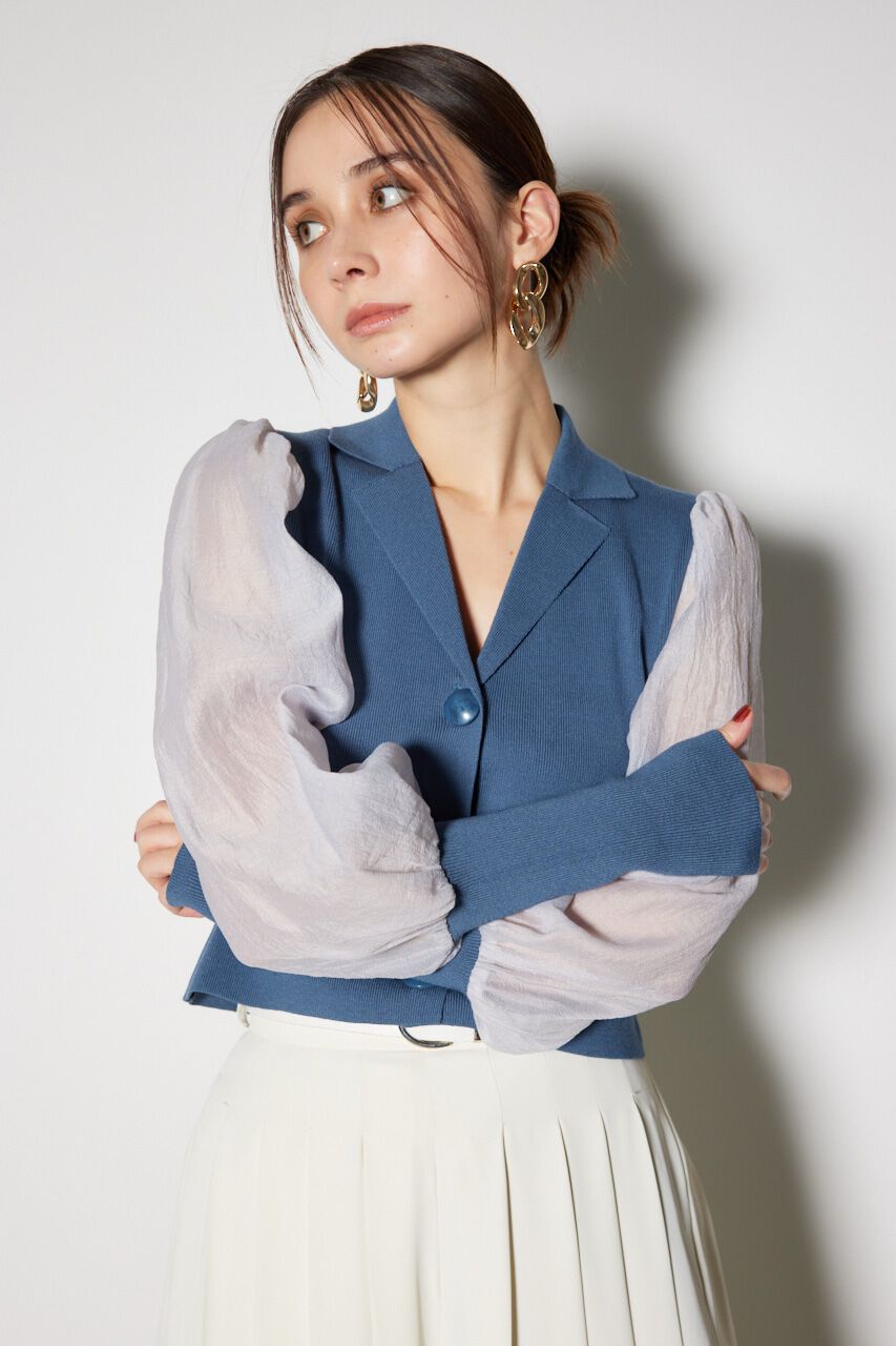 rienda「シアースリーブテーラーカラーニットトップス」|ニット・セーター|