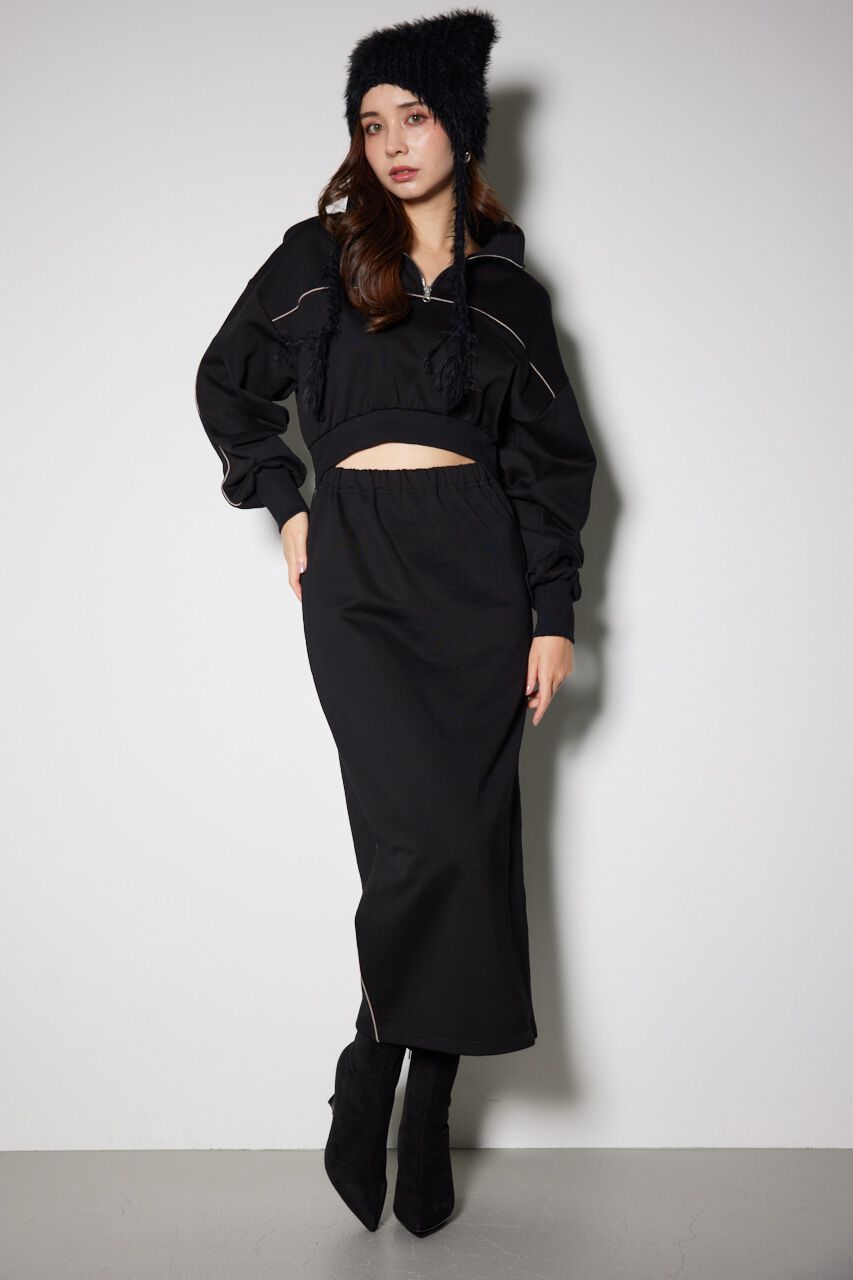 rienda「ハーフジップトラックスウェットタイトワンピース」|ワンピース|BLK