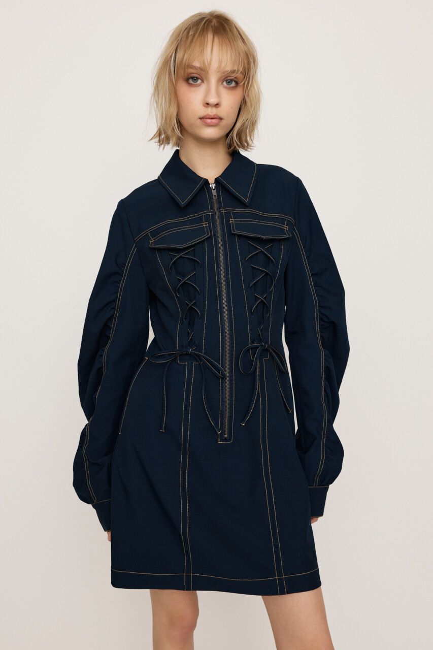 SLY「LACE UP GATHER ショートワンピース」|ワンピース|NVY