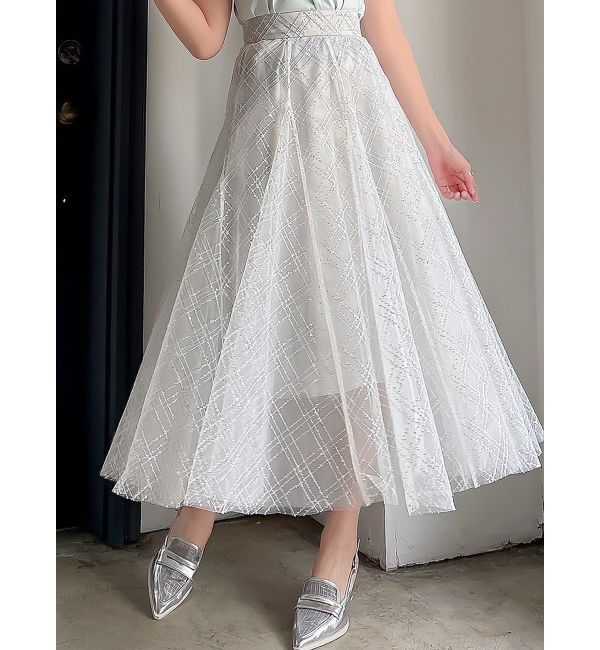 dazzlin「【再生産】スパンコールチュールスカート」|スカート|グレー